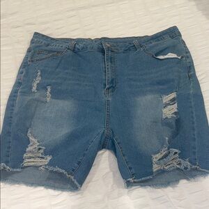 SHEIN plus Distressed Blue Denim Shorts